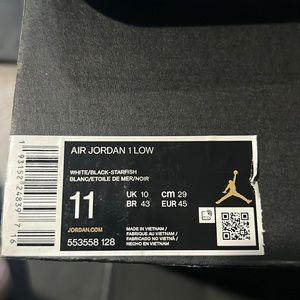 Air Jordan 1 Low White/ Black-Starfish, minimal wears, Like new. Size 11